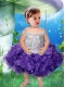 White and Purple Straps Tea-length 2015 Little Girl Dresses with Beading and Bowknot