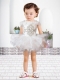 White Scoop Beading and Ruffles Short Sleeves Popular Little Girl Dresses for 2014