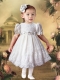 White Short Sleeves Lace and Beading Little Girl Dress with Tea-length