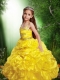 Yellow Spaghetti Straps Beading Little Girl Pageant Dress with Ruffle for 2014