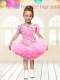 2014 Ball Gown V-neck Rose Pink Sweet Little Girl Dress with Beading