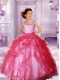 2014 Beautiful Coral Red Straps Beading Ruffles Little Girl Pageant Dresses