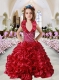 2014 Beautiful Red Ball Gown Halter Beading Little Girl Pageant Dress