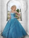 2014 Charming Appliques and Beading Blue Strapless Dress For Little Girl Pageant