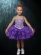 2014 Formal Straps Ball Gown Purple Little Girl Dress with Beading and Ruffles