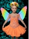 2014 Luxurious Knee-length Beading and Ruffles Orange Little Girl Dress with Off the Shoulder