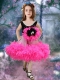2014 Rose Pink A-Line Knee-length Ruffles and Hand Made Flowers Little Girl Dress with Scoop