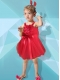 2014 Short Mini-length Hand Made Flowers Straps Little Girl Dress in Red