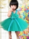 2014 Short Straps Hand Made Flowers Little Girl Dress in Turquoise