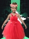 2014 Simple A-Line Straps Tea-length Little Girl Dress in Coral Red