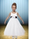 A-Line Hand Made Flowers Off the Shoulder 2014 Flower Girl Dress with Tea-length