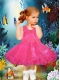 A-Line Scoop Tea-length Appliques and Ruffles Hot Pink Little Girl Dress for 2014