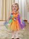 A-Line Straps Hand Made Flowers 2014 Little Girl Dress in Multi-color