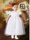 A-Line Tea-length Short Sleeves Formal Flower Girl Dress with Appliques and Ruffles