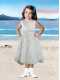 Appliques and Hand Made Flowers A-line Flower Girl Dress with Tea-length