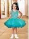 Appliques and Ruffles Mini-length A-Line Square Popular Little Girl Dress in Turquoise