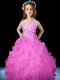 Ball Gown Pink Floor-length Beading Little Gril Pageant Dress