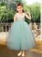 Ball Gown Straps Ankle-length Blue Little Girl Dresses with Appliques