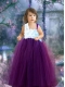 Ball Gown Tulle Floor-length Dark Purple Little Girl Dress with Appliques