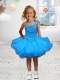 Beautiful A-Line Asymmetrical Mini-length Beading Blue Little Girl Dress