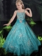 Beautiful A-Line Straps Floor-length Little Gril Pageant Dress in Teal