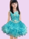 Beautiful Asymmetrical Mini-length Appliques Sequins Blue Little Girl Dress