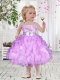 Beautiful Ball Gown Straps Hand Made Flowers Lliac Little Girl Dress with Tea-length