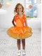 Beautiful Halter Mini-length Beading Hand Made Flowers Orange Little Girl Dress