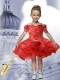 Cute Ball Gown Bateau Knee-length Beading Short Sleeveless Red Little Girl Dress