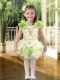Cute Ball Gown Scoop Mini-length Beading White and Green Little Girl Dress
