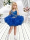 Cute Royal Blue Beading and Ruffles Mini-length Little Girl Dress with Halter