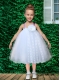 Cute Straps Tulle Tea-length 2014 Little Girl Dress in White