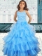 Elegant A-ine Straps Aqua Blue Little Gril Pageant Dress with Beaded Decorate Bodice