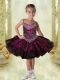 Elegant Straps Mini-length Appliques Beading Dark Purple Little Girl Dress