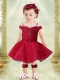 Elegant Wine Red A-Line Off the Shoulder Tea-length Little Girl Dress with Appliques and Beading
