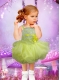 Exquisite Spaghetti Straps Appliques and Ruffles Tea-length Yellow Green Little Girl Dress