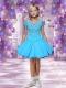 Fashionable A-Line Off Shoulder Mini-length Beading Aqua Blue Little Girl Dress