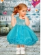 Fashionable A-Line Scoop Tea-length Appliques and Beading Little Girl Dress
