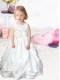 Formal Ball Gown Scoop Flower Girl Dress with Hand Made Flowers in White for 2014