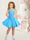 Formal V-neck A-Line Aqua Blue Little Girl Dress with Beading