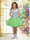Green and White A-Line V-neck Short Sleeves Little Girl Dress with Beading