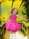 Hot Pink Tea-length Bateau Appliques and Bowknot Sweet Little Girl Dress