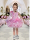 Luxurious Asymmetrical Mini-length Long Sleeve Beading Pink Little Girl Dresses