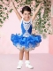 Luxurious Ball Gown Halter Mini-length Appliques Beading Blue Little Girl Dress