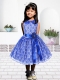 Modest A-Line Scoop Tea-length Lace Ribbons Blue Little Girl Dress