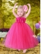 Modest Hot Pink Appliques A-Line Tulle Straps Little Girl Dress for 2014