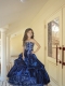 New Style Strapless Navy Blue Little Girl Pageant Dress with Appliques and Pick-ups