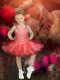 Popular A-Line Halter Mini-length Beading Coral Red Little Girl Dress