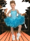Popular Ball Gown Straps Mini-length Beading Blue Little Girl Dress
