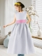 Popular Scoop Ankle-length Satin Flower Girl Dress with Belt
